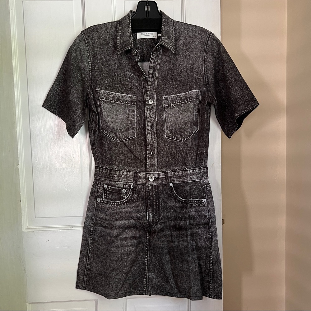 rag & bone Black Washed Denim Mini Dress